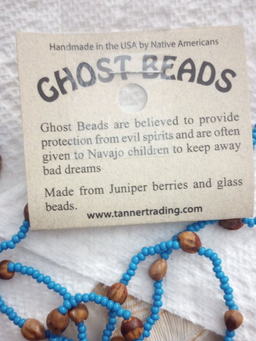 Native American made Ghost beads necklace, 24" turquoise color New!